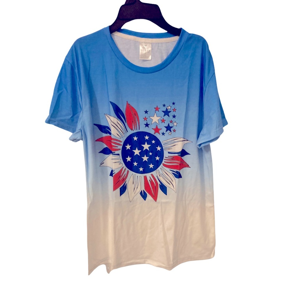 NEW! 🇺🇸 🌻 Independence Day Printed Patriotic Sunflower Short Sleeve T-Shirt